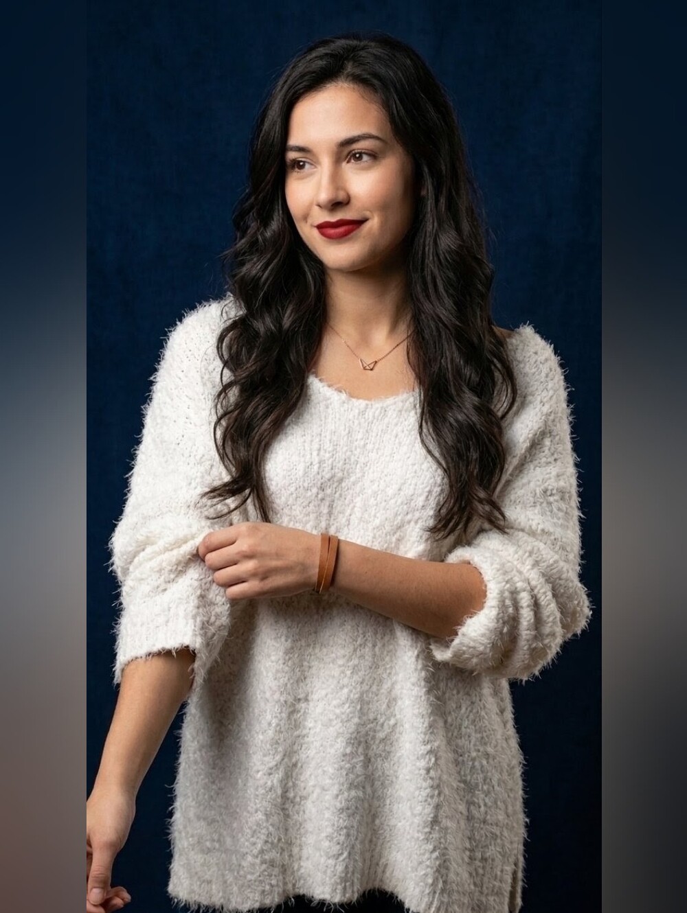 REACTION Kenneth Cole Cream Fuzzy Eyelash Knit Sweater